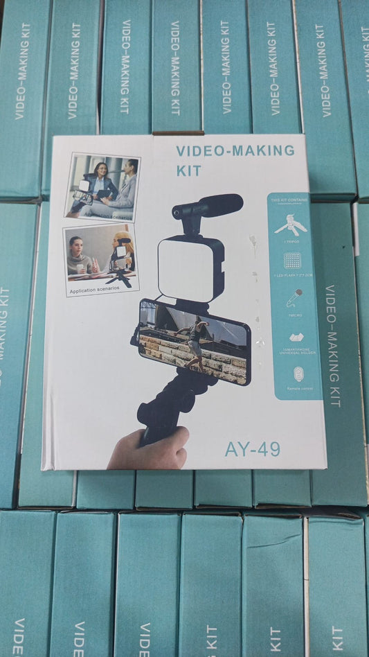 Vlogging Kit – Complete Smartphone Vlogging Kit with LED Light, Tripod & Microphone for YouTube, TikTok & Live Streaming