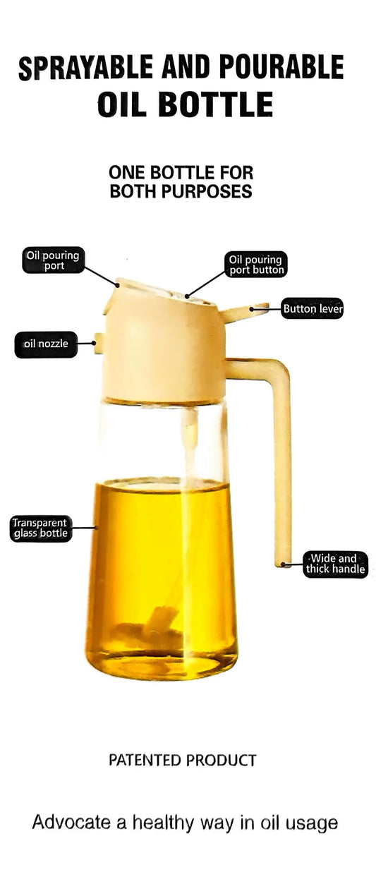 2-in-1 Glass Oil Bottle | Spray & Pour Dual-Function Dispense
